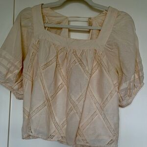 Free people Cream Lace-Inset Square Neck Women's Top